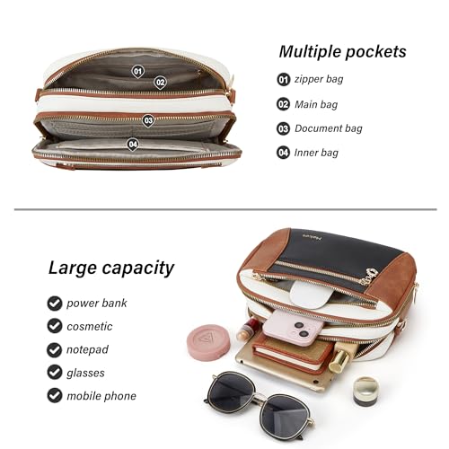 Crossbody Purse for Women Small Crossbody Bags Trendy Vegan Leather with Adjustable Shoulder Straps Gift for Mother Wife Mom - color: Beige With Black and Brown Extravagant