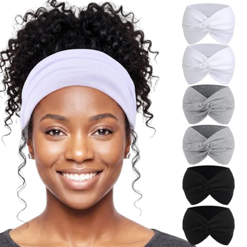 obeoby 6 Pack Head Wraps for Women, Wide Headbands for Women's Hair Non Slip 6inch Thick Turban Knotted Hair Bands for Lady Large Boho African - color: Black,white,grey
