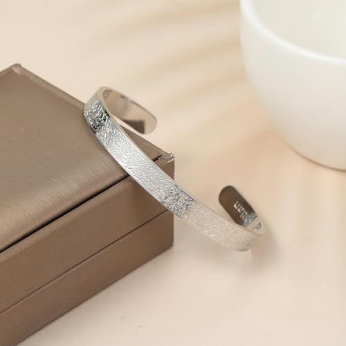 Qitian Islamic Jewelry Gifts for Women Allah Gold Bangles Bracelets Ayatul Kursi Arabic Cuff Bracelet for Women Men Islam Eid Ramadan New Year Gifts - color: F-Silver-Thick-men