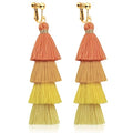 Clip on Earrings, Lightweight Colorful Layered Tassel Bohemian Statement Tiered Big Dangle Drop Earrings for Women, Non Pierced, Boho Jewelry - color: Yellow