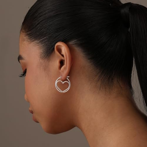 LeCalla 925 Sterling Silver Heart Hoop Earrings for Women | Love Theme Heart Shaped Hoop Earring | Womens Italian Love Heart Earrings Hoops - color: Classic Double Heart