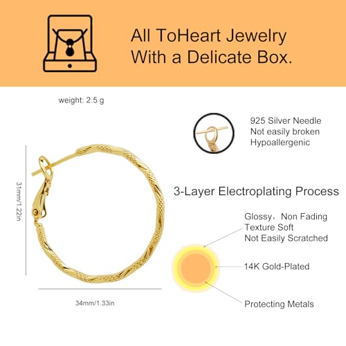 ToHeart Gold Hoop Earrings for Women Twist Hoop Earrings Gold Plated - style: Hoop Earrings D