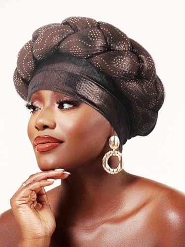 Woeoe African Headwrap Gold Braided Turbans for Women - color: Brown