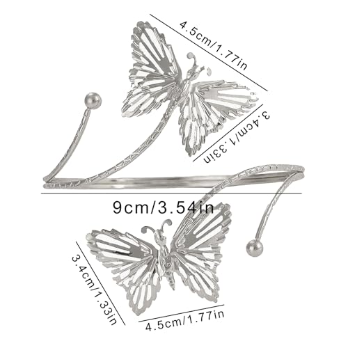 Upper Arm Cuff for Women, Simple Sexy Harness Armlet Bracelet with Crystal Adjustable Upper Arm Chain Bangle Arm Band for Women - color: Silver Butterfly