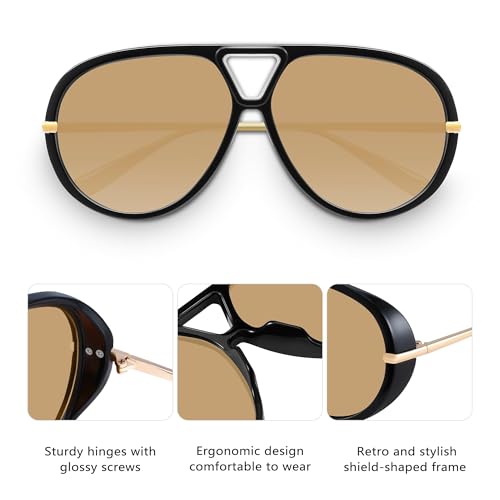 GRFISIA Retro Oversized Aviator Sunglasses for Women Men Metal 70s Aviators 2026 Fashion Shades for Beach Vacation UV400 - color: (2pcs) Black/Brown+tortoise/Blue