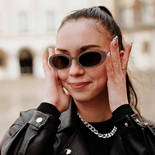 FEISEDY Sunglasses Womens, Retro Oval Cateye Sun Glasses Men, Small 90s Style B4128 - color: Brown