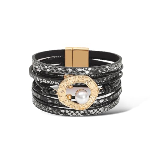 Long tiantian Boho Leather Wrap Bracelets Western Bracelets for Women Stackable Starfish Crystal Pearl Turquoise Leather Bracelet With Clasp Jewelry Gifts Boho Dresses - color: C5:black leather bracelet