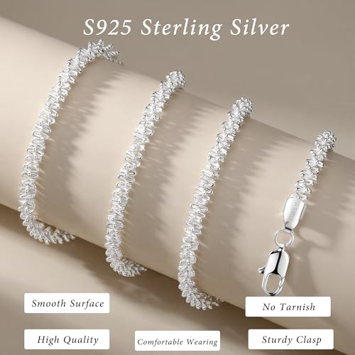 S925 Sterling Silver Chain Necklace for Women - 4.5MM S925 Sterling Silver Sparking Chain Necklace Handmade Jewelry Silver Necklaces for Women 16/18/20/22/24 Inch - color: 16"
