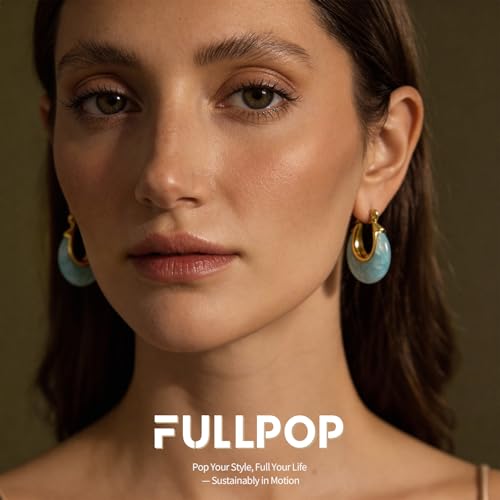 Fullpop Vintage Earrings for Women, Chunky 14K Gold Plated Resin Hoop Earrings Lightweight Hollow Drop Earrings Hypoallergenic Earrings for Women Vintage Anthropologie Jewelry Gifts for Women - size: Round-Blue
