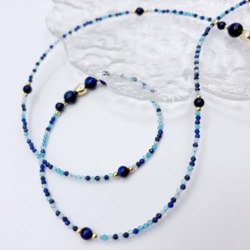 Damanse Beaded Glasses Chain,Eyeglass & Sunglass Strap For Women Stylish - color: Blue Tiger's Eye Design