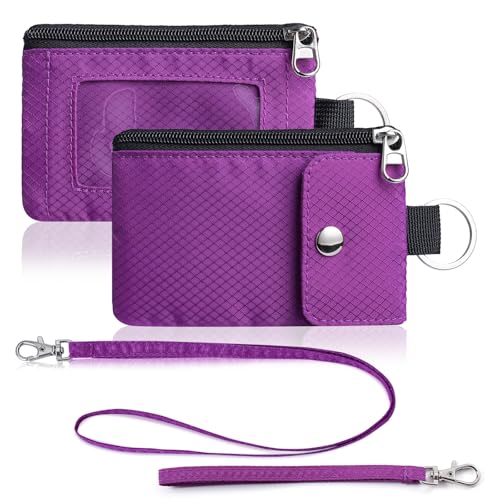 Artpaxy Minimalist Wallet For Mens Womens, Keychain RFID Blocking Zipper Small Wallet with ID Window 2 Lanyards,Water Resistant Travel Cash Card Coin Case Boys Girls - color: Purple, style: Casual