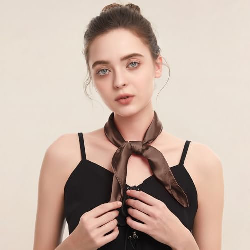 American Trends Women Silk Feeling Scarf Satin Head Scarves Square Wrap Neck Scarf Lightweight Silk Like Bandana - color: 14 Light Coffee
