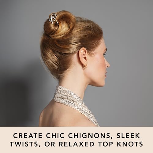 The Hair Edit Knotted Chignon French Hair Pin, Elegant Soft Silver Metal Hair Accessory for Buns, French Twists & Updos, Lightweight Pin for Effortless Everyday Style, Hair Pin for All Hair Types - color: Silver