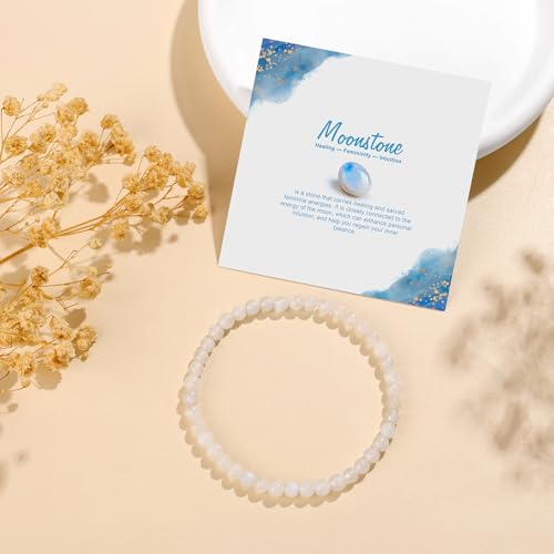 Natural Gemstone Beads Bracelets Healing Crystal Stone Beaded Bracelet for Women Men Handmade Spiritual Jewelry Gifts - color: Moonstone, size: Round Beads