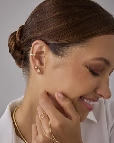 PAVOI 14K Gold Plated Dainty Flat Back Earrings for Women - Hypoallergenic Sterling Silver Posts Helix Cartilage Piercing Jewelry - Emoji Motif Bow Celestial Flatback Gold Stud Earrings Screw Back - style: Flower