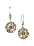 MINACHI Boho Antique Gold Tone Floral Mandala Drop Earrings with Turquoise Beads, Vintage Hippie Tribal Festival Western Jewelry Gift for Women