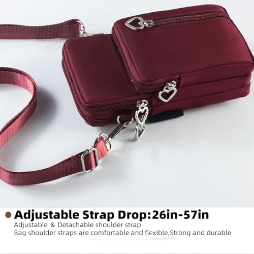 JANKS Small Crossbody Bag for Women - Mini Phone Purses with Crossbody Strap and Wallet - Nylon Arm Bag - color: A-wine Red