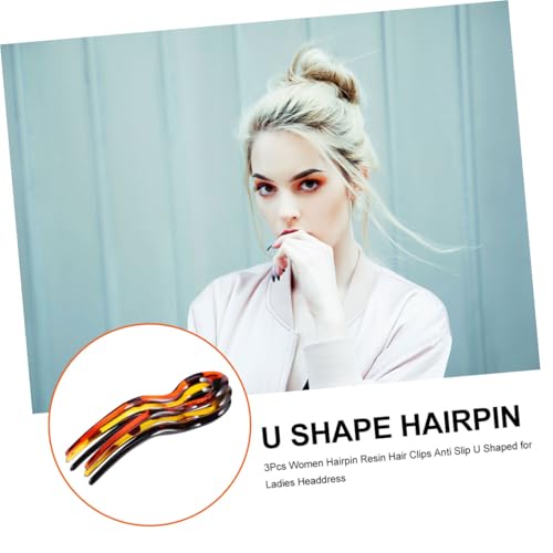 Artibetter 3pcs U Shape Hair Forks Vintage Resin Hairpins Leopard Print Double Prong Hair Clips for Women Bridal Updo