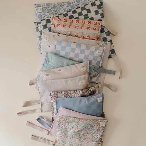 mushie Water Resistant Wet Bags | Large & Small Reusable Storage Bag for Baby Items and Travel | Zippered Pockets with Handle | Machine Washable, Set of 2 (Bees) - color: Bees