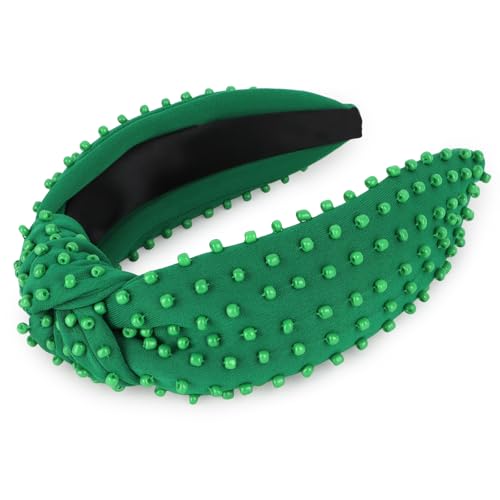 YISSION Green Knotted Headband for Women - Wide Beaded Hair Hoop, Stylish Hair Accessory for Daily Wear, St. Patrick's Day Festivals & Casual Outfits - color: Green