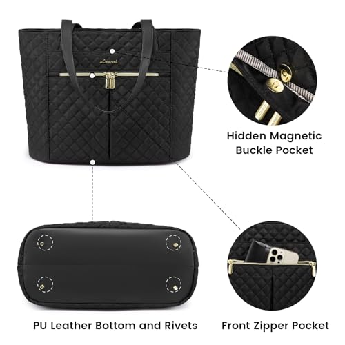 LOVEVOOK Laptop Bag for Women 15.6 inch,Diamond Quilted Work Tote Bags Womens Laptop Tote Computer Shoulder Bags,Stylish Travel Tote Bags Laptop Purse Case Briefcase Handbag with Clutch Bag,Black - color: 1-black(quilted), size: 15.6 Inch