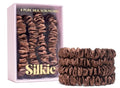 SILKIE x4 Set 100% Pure Mulberry Silk Brown Skinny Scrunchies Travel Pouch Everyday Hair Ties Elastics Hair Care Ponytail Holder No Damage (Praline) - color: Praline