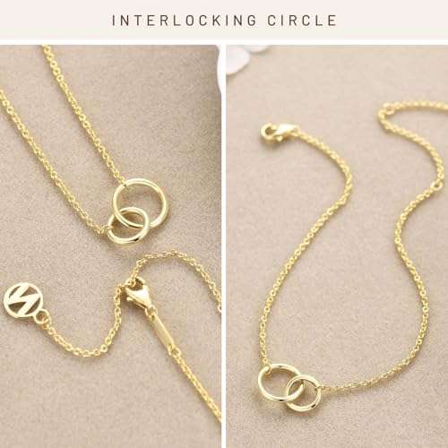NOKMIT Solid 925 Sterling Silver Bracelets for Women, Dainty Interlocking Circles Cubic Zirconia Adjustable Chain Bracelet, Trendy Stackable Link Bracelets, Simple Cute Jewelry Gifts - color: Gold Interlocking Circles