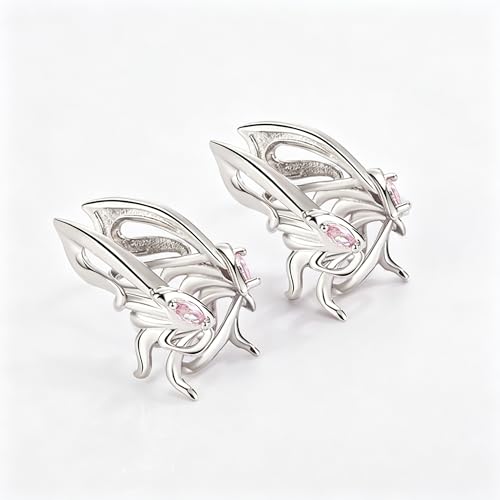 Gold Ear Cuff Earrings for Women Non Piercing 14K Gold Plated/Silver Cuff Clip On Cartilage Hoop Shining Cubic Zirconia Twisted Chain Ear Clip On Earring for Women Chunky Ear Cuffs Earrings - color: Pink-Butterfly