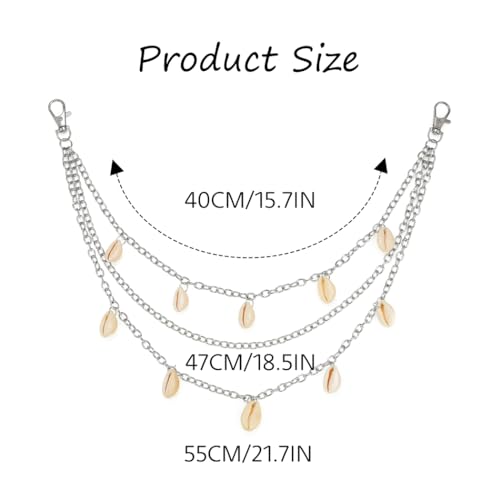 Boho Layered Pant Chains Silver Sea Shell Wallet Chain Summer Beach Jean Chains for Women and Men