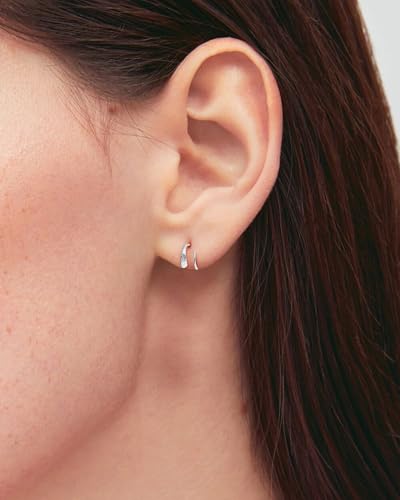 Tiny Double Hoop Earring S925 Sterling Silver Small Hammer Texture Hoop Hypoallergenic Twist Spiral Earrings for Women - Sliver & Gold - color: Silver