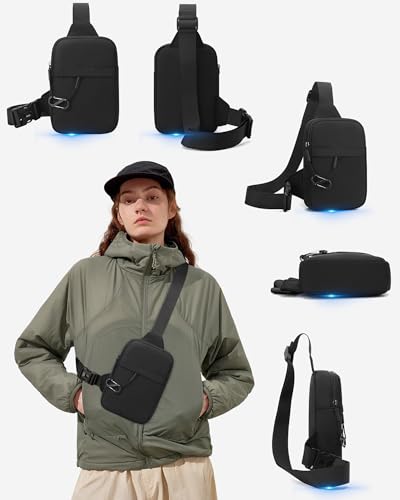 Peicees Small Anti-theft Sling Bag for Men Women Waterproof Mini Crossbody Backpack Chest Bag Travel Passport Phone Holder, Black - color: Black