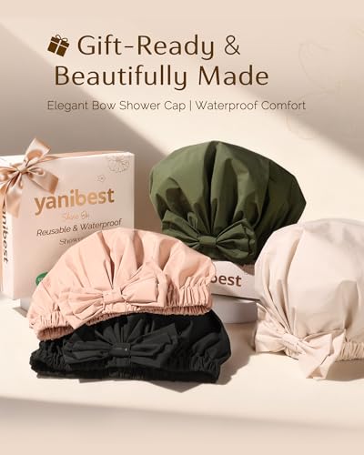 Yanibest Shower Cap Reusable Waterproof, Wide Elastic Band Bath Cap - Comfortable & Durable Bath Hair Hat for Women - color: Green