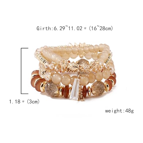 FUTIMELY Bohemian Crystal Beaded Bracelets Set for Women,Dainty Handmade Multilayer Colorful Charm Bracelet Beaded Stackable Stretch Bracelet Jewelry - color: Brown