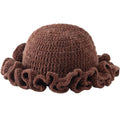 KORADI Womens Crochet Bucket Hat Ruffled Brim Knitted Hats Winter Boho Handmade Caps - color: Brown