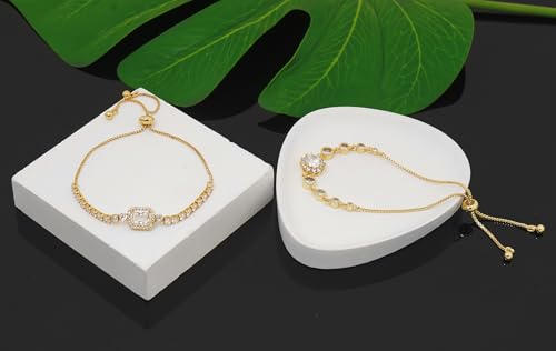 Tennis Bracelet for Women Cubic Zirconia Bracelets Adjustable Slider Bracelets - color: Gold 03