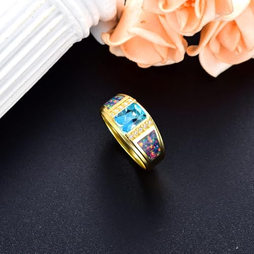2CT Gemstone Wedding Ring for Men S925 Sterling Silver Gold Plated Opal Engagement Ring Vintage Retro Jewelry for Men Husband Anniversary Free Engraved Size 4 to 16 - style: Peridot