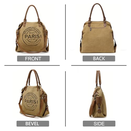 KAMEILONG Large Canvas Tote Bag for Women with Zipper Everyday Crossbody Bag Laptop Shoulder Bag Hobo Handbag - color: Green