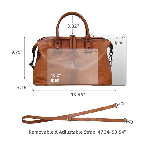Iswee Genuine Leather Satchel Tote Bag Top Handle Handbag Designer Shoulder Bag Large Capacity Cross Body Bag - color: Light Brown