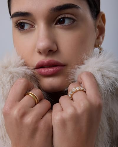 PAVOI 14K Gold Plated Eternity Ring for Women - Statement Eternity Band Rings with Round Cubic Zirconia - Stackable Wedding Band - Love Engagement Trendy Bridal Jewelry - color: White Gold