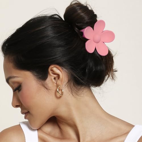 Flower Hair Clips 8PCS Large Claw Clips for Women Girls Thick Hair Large Daisy Hair Clips Matte Claw Clips Non Slip Strong Hold for Thin Hair 8 Colors - color: Pink, Light Coffee, Light Pink, Blue, White, Coffee, Light Blue