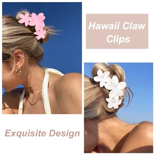 ANBALA Flower Hair Accessories: 4PCS Matte Plumeria Hair Claws, Strong Hold Clips for Women and Girls - color: white, brown, black, pink