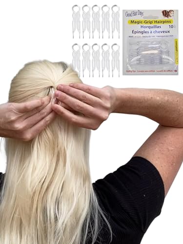 Good Hair Days Magic-Grip Hairpins - 2 1/2" U-Shaped Grip Hair Pins for Fine, Thick, Curly & Long Hair, Invisible Strong Hold Styling Accessories, Set of 10, USA-Made (Crystal) - color: Clear, size: Set of 10