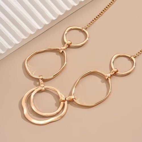 Chunky Gold Statement Necklace for Women, Big Geometric Circle Link Chain Collar Bold Fashion Chunky Trendy Metal Statement Jewelry Gift - color: Gold