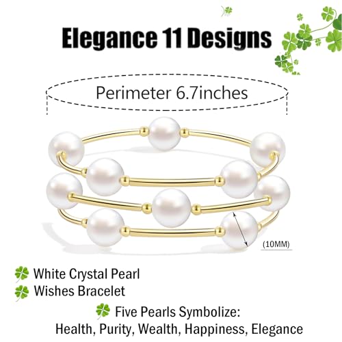 Elegance 11 designs 10mm Crystal White Pearl Blessing Bracelet - style: style-3pcs