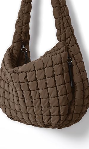 ODODOS Quilted Carryall Tote Bag for Women Crossbody Hobo Lightweight Padding Shoulder Bag - color: Dark Brown