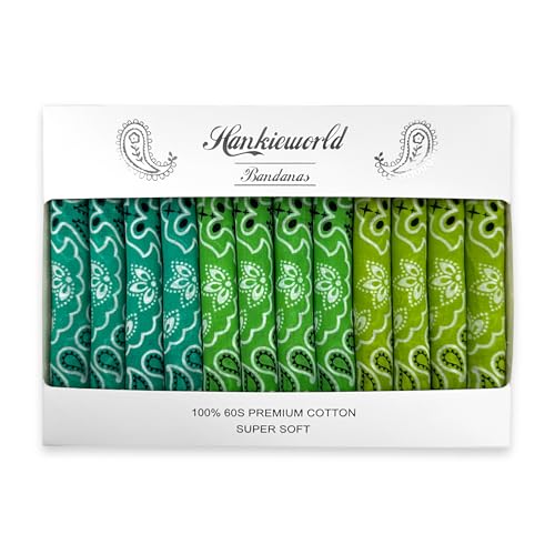 Bandanas Gift Set 12 Pack Soft Thin Handfeel Cotton Bandanna Scarf for men - color: Mixed Green