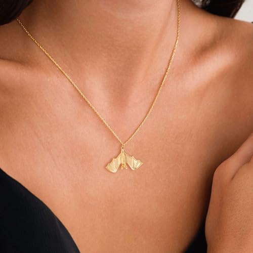 VRIUA Gold Necklace for Women - 14K Gold Plated Dainty Italian Horn Star of David Butterfly Bow Sun Lotus Volleyball Baseball Cowboy Boots Necklace Jewelry Everyday for Women - style: Bat