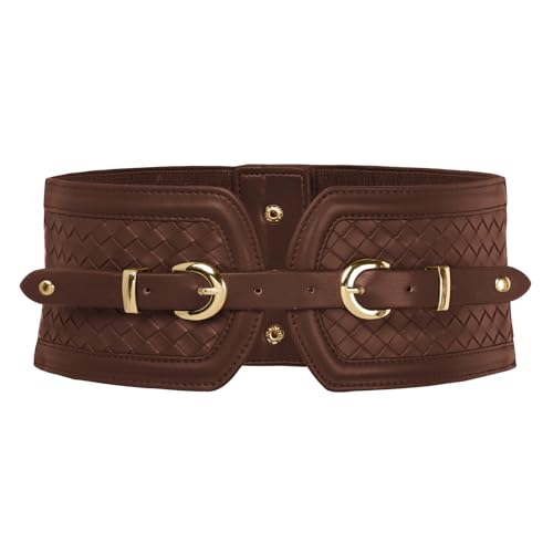 Scarlet Darkness Wide Elastic Belts for Women Stretchy Corset Belt with Double Gold Buckle Waist Belt for Dresses - color: Dark Brown, size: Small