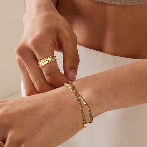 Fettero Beaded Bracelets for Women Charm Natural Stone Handmade Beads White Gold Plated Dainty Gold Bracelets Non Tarnish Boho Summer Beach Vacation Jewelry - color: Mixed-beaded