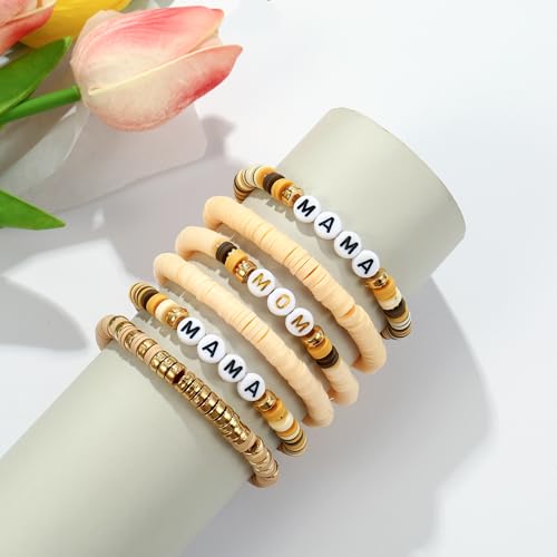 Elegance 11 designs Heishi Beaded Bracelets For Women Polymer Clay Colorful Surfer Stackable Beads Boho Bracelet Summer Beach Jewelry - color: Khaki pink